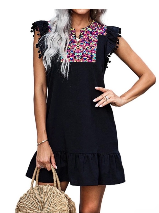 KIRUNDO Dresses & Skirts - Black Embroidered Sleeveless Ruffle Dress - Women